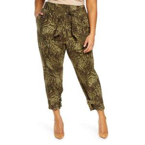 Good American Jungle Paperbag Pants Zip High Waist Tie Ankle Strap Size 12. NWT